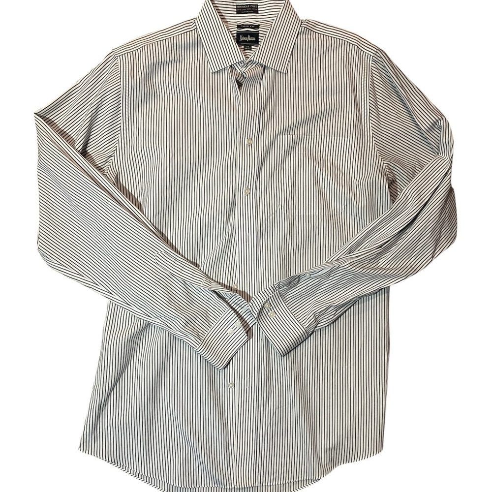 Neiman Marcus Black and White Striped Dress Shirt